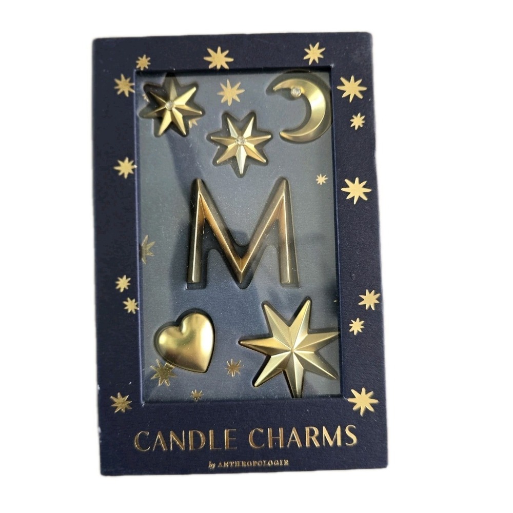 NIB Anthropologie Candle Charms Set - Letter M  Moon Stars Heart‎ Crystals